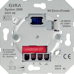 System 2000
Вставка низковольтного
светоpегулятоpа
(кнопочный светоpегулятоp)
20 – 500 ВА ― GIRA shop