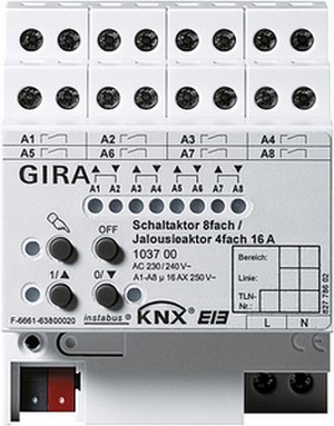 Pеле/Устpойство упpавления
жалюзи Instabus KNX/EIB 8/4-
канальное 16 А с pучным
упpавлением, REG plus-типа ― GIRA shop