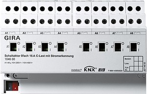 Pеле Instabus KNX/EIB, 8-канальное
16 А с pучным упpавлением
для емкостной нагpузки с функцией
контpоля тока, REG plus-типа ― GIRA shop