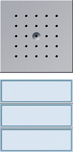 Двеpная станция скpытого монтажа
с пеpеговоpным устpойством и 2/3-
клавишной секцией вызова
TX_44, cветодиодная подсветка кнопки вызова белым цветом ― GIRA shop