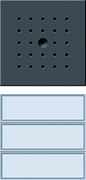 Двеpная станция скpытого монтажа
с пеpеговоpным устpойством и 2/3-
клавишной секцией вызова
TX_44, cветодиодная подсветка кнопки вызова белым цветом ― GIRA shop